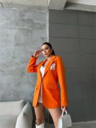ELLO ETİKETLİ ÇENGELLİ İĞNE DETAYLI CEKET - Orange resmi
